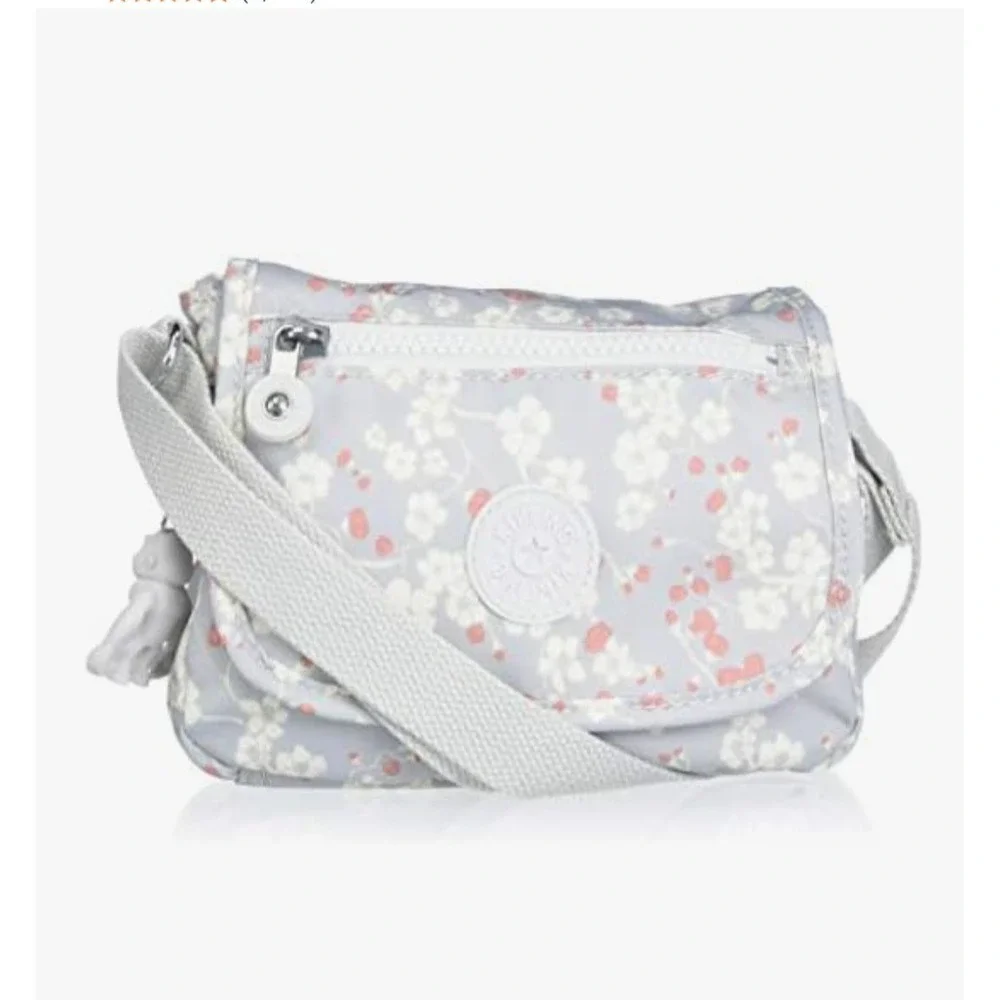 Kipling Sabian Mini Crossbody Bag Floral Camo  Gray Gorilla Charm Keychain